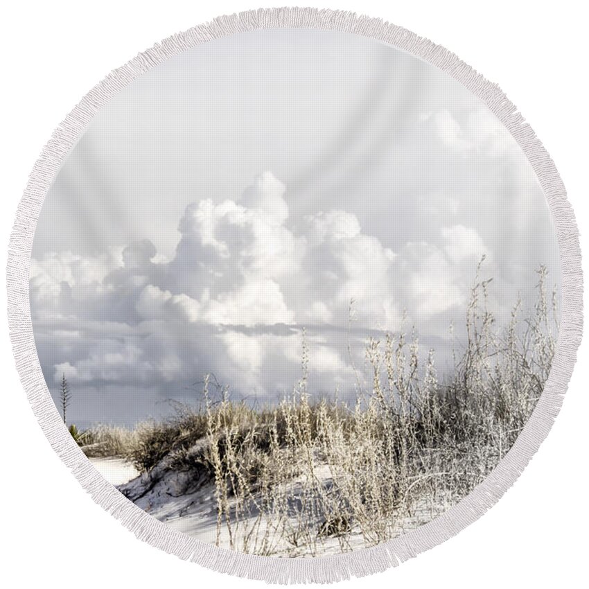 White Sands Round Beach Towel featuring the digital art White Sands Winter by Georgianne Giese