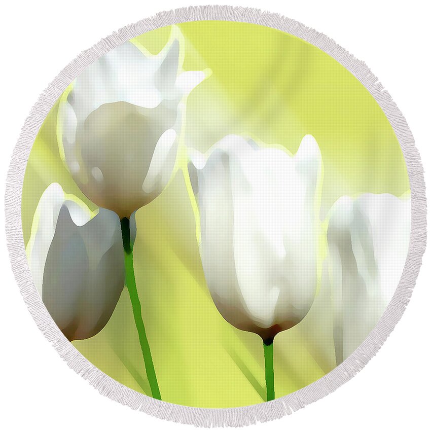 White Flower Round Beach Towel featuring the photograph White Tulips by Ben and Raisa Gertsberg