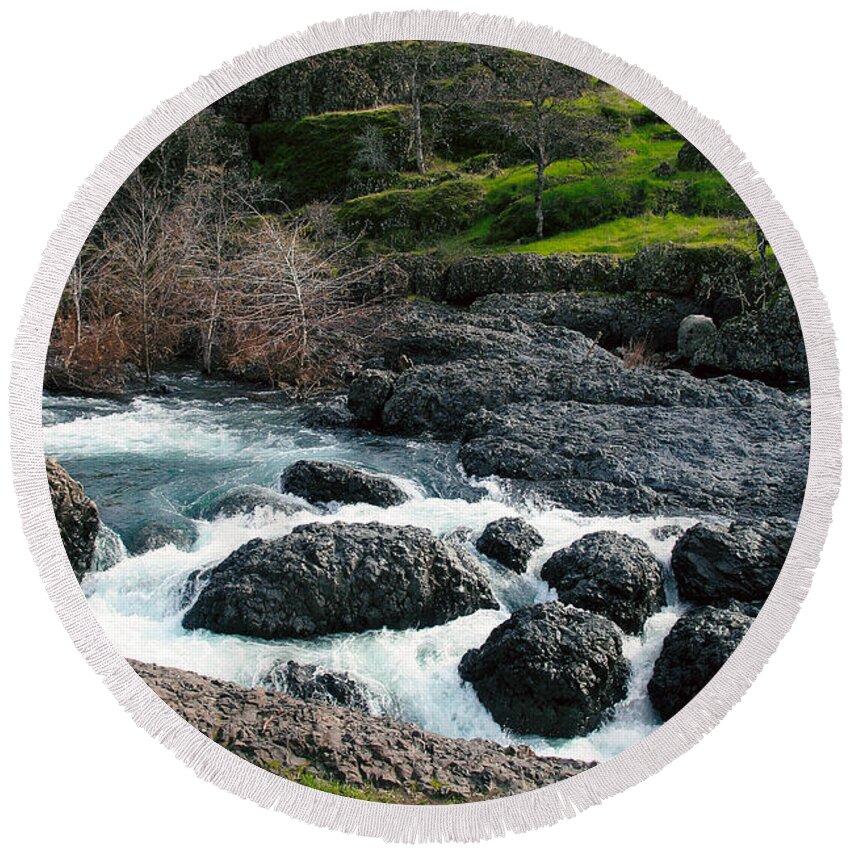 Rapids Round Beach Towel featuring the photograph Whitewater At Bear Hole by Robert Woodward