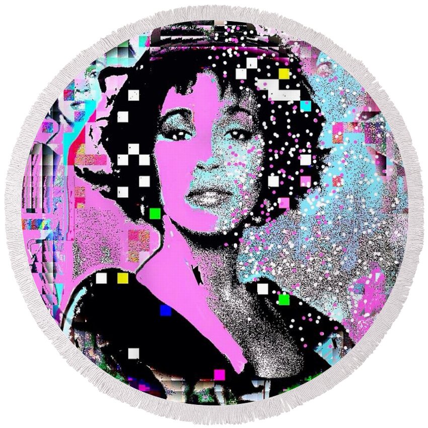Whitney Houston Round Beach Towel featuring the painting Whitney Houston Sing For Me Again 2 by Saundra Myles