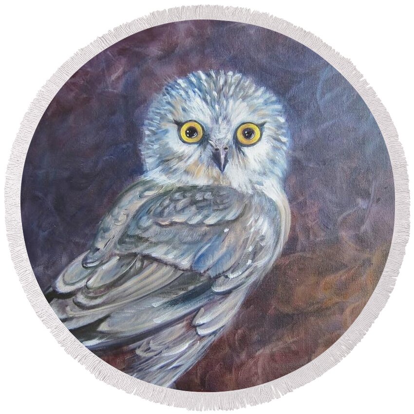 Bird Round Beach Towel featuring the painting Who's Looking at You by Sherry Strong