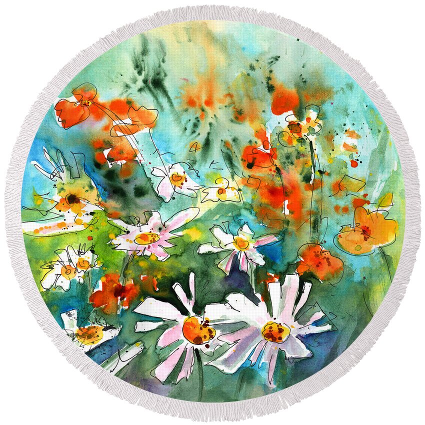 Impressionism Round Beach Towel featuring the painting Wild Flowers 08 by Miki De Goodaboom