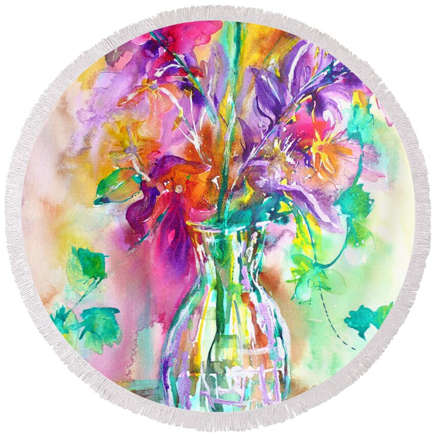 Wild Colors Round Beach Towel featuring the painting Wild Flowers by Anna Ruzsan