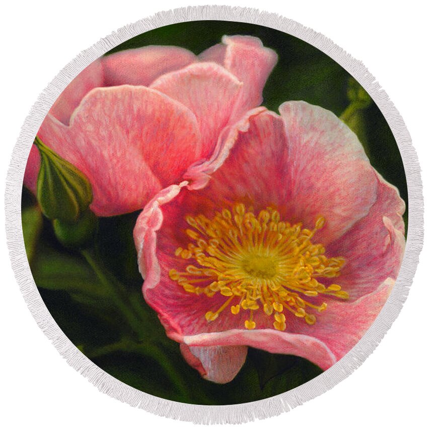 Flower Round Beach Towel featuring the drawing Wild Rose by Bruce Morrison