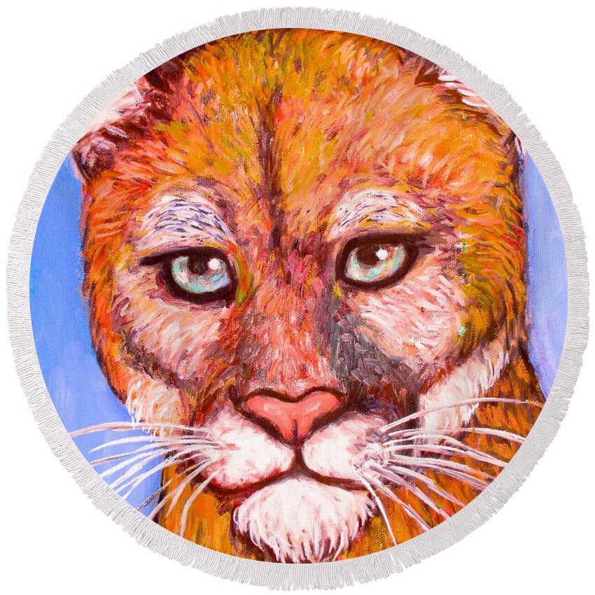 Cougar Round Beach Towel featuring the painting Wild Stare by Kendall Kessler