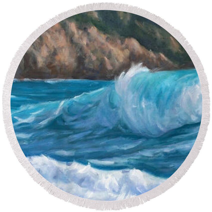Sea Round Beach Towel featuring the painting Wild Waves by Marco Busoni