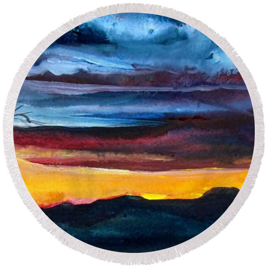 Sunset Round Beach Towel featuring the painting Wilderness Sundown by Lil Taylor
