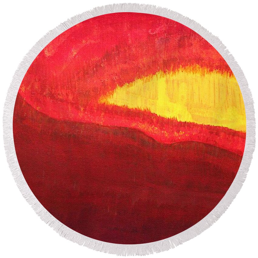 Fire Round Beach Towel featuring the painting Wildfire Eye original painting by Sol Luckman