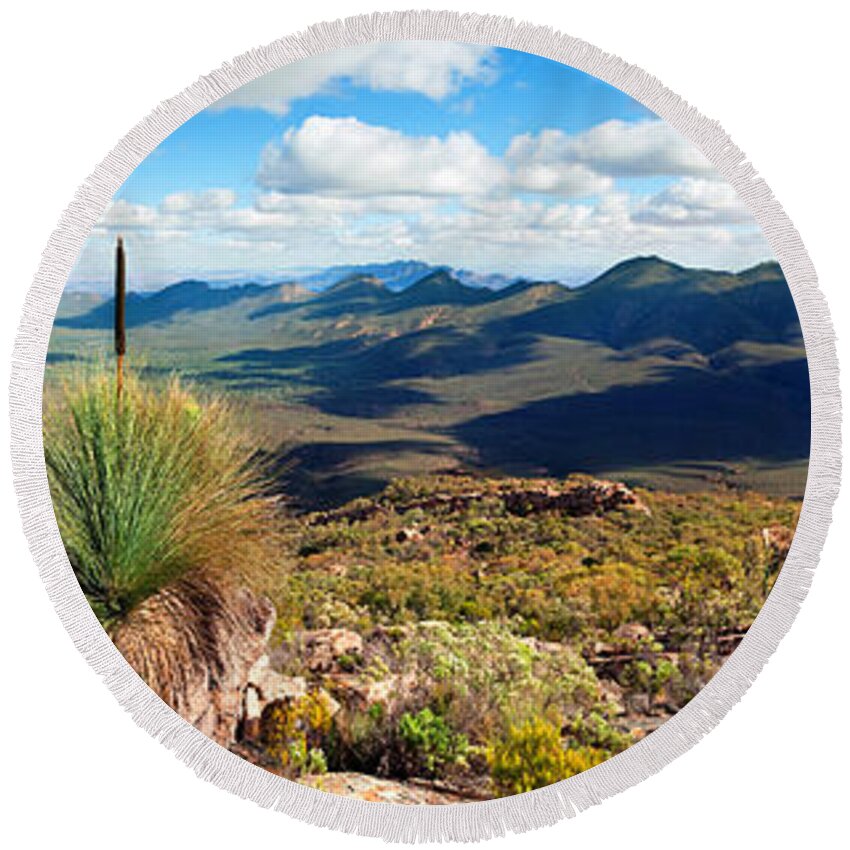 Wilpena Pound St Mary Peak Flinders Ranges South Australia Australian Landscape Landscapes Panorama Round Beach Towel featuring the photograph Wilpena Pound by Bill Robinson