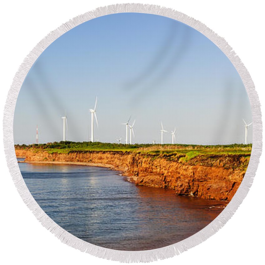 Windmills Round Beach Towel featuring the photograph Wind turbines on atlantic coast 2 by Elena Elisseeva