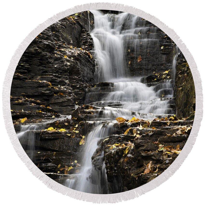 Buttermilk Falls Round Beach Towel featuring the photograph Winding Waterfall by Christina Rollo