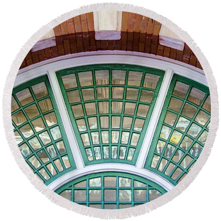 Architecture Round Beach Towel featuring the photograph Windows of Ybor by Carolyn Marshall