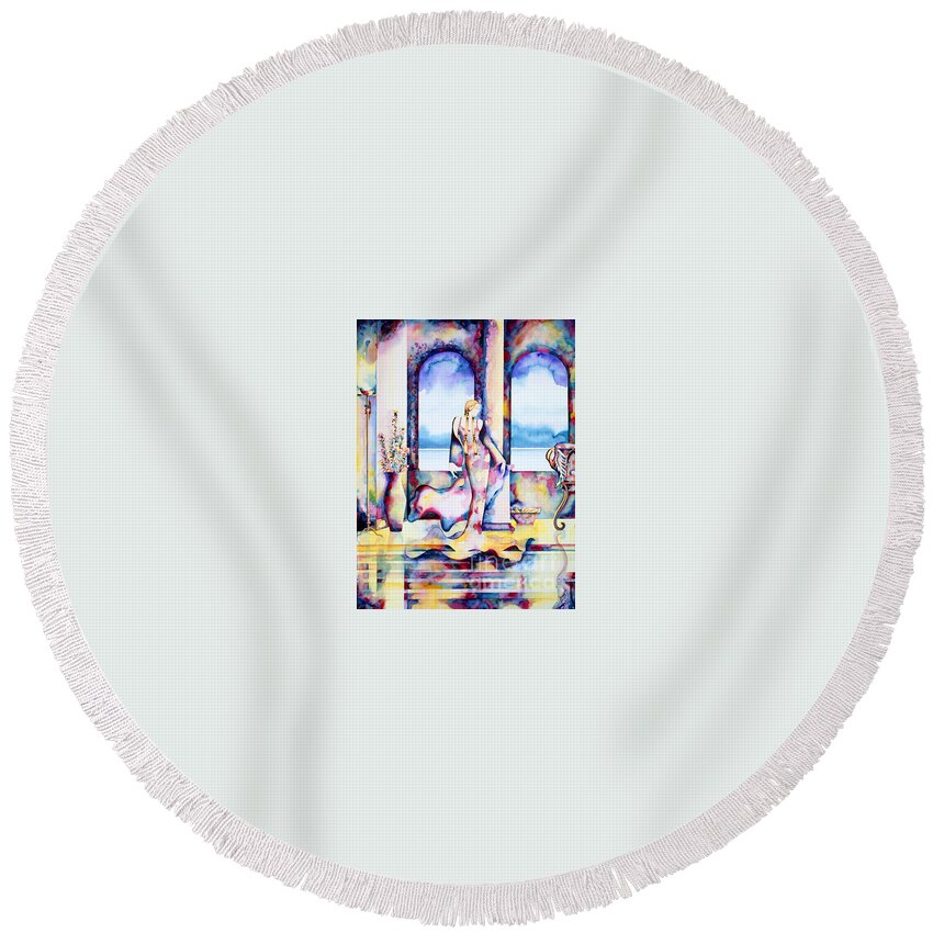 Exotic Round Beach Towel featuring the painting Winds of Paradise by Frances Ku