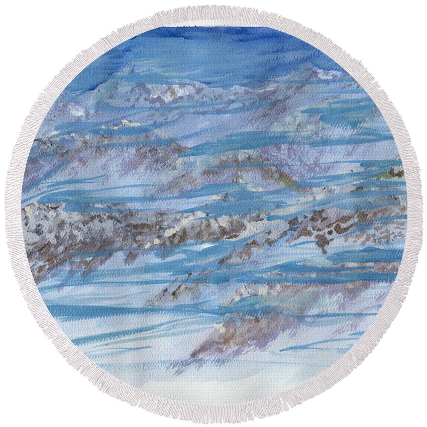 Mountains Round Beach Towel featuring the painting Windswept Winter by Victor Vosen
