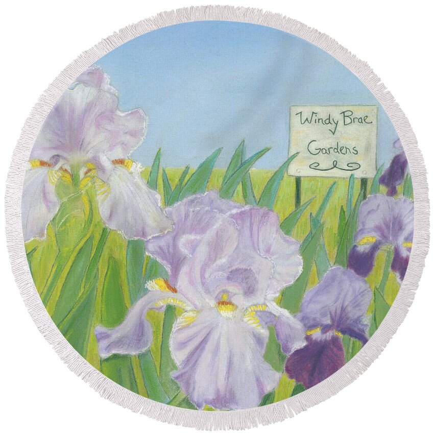 Floral Round Beach Towel featuring the painting Windy Brae Gardens by Arlene Crafton