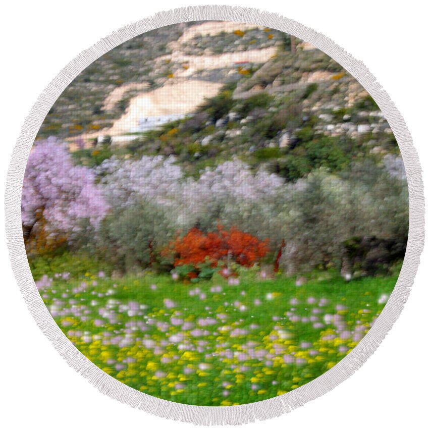 Augusta Stylianou Round Beach Towel featuring the photograph Windy Spring Day by Augusta Stylianou