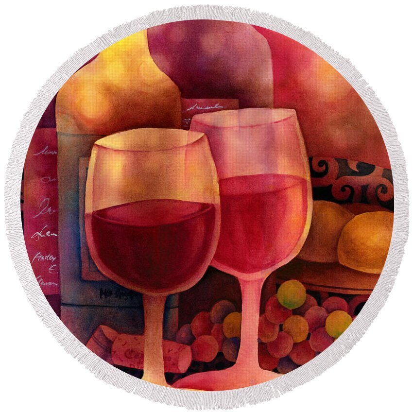 Wine Round Beach Towel featuring the painting Wine for Two by Hailey E Herrera