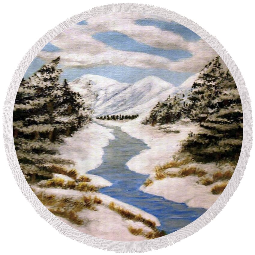 Winter Round Beach Towel featuring the painting Winter Bliss by Sheri Keith
