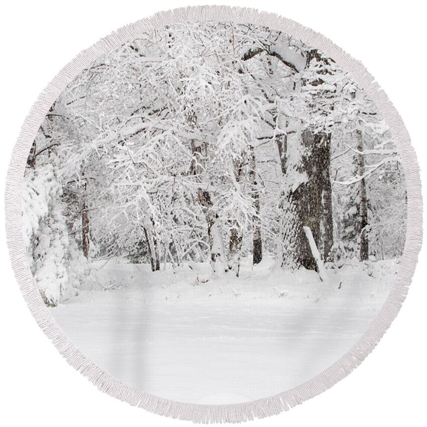 Winter Wonderland Round Beach Towel featuring the photograph Winter Canvas by Gwen Gibson