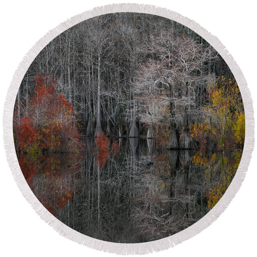 Dead Lakes Round Beach Towel featuring the photograph Winter Colors at Dead Lakes by Jurgen Lorenzen