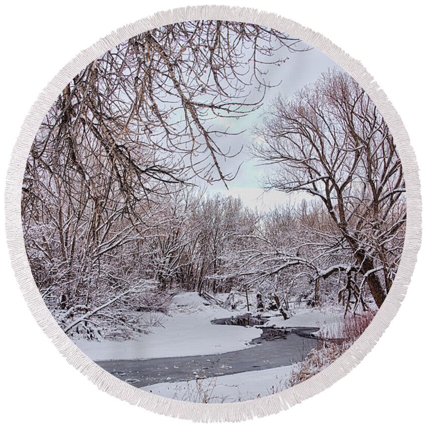 Winter Round Beach Towel featuring the photograph Winter Creek by James BO Insogna
