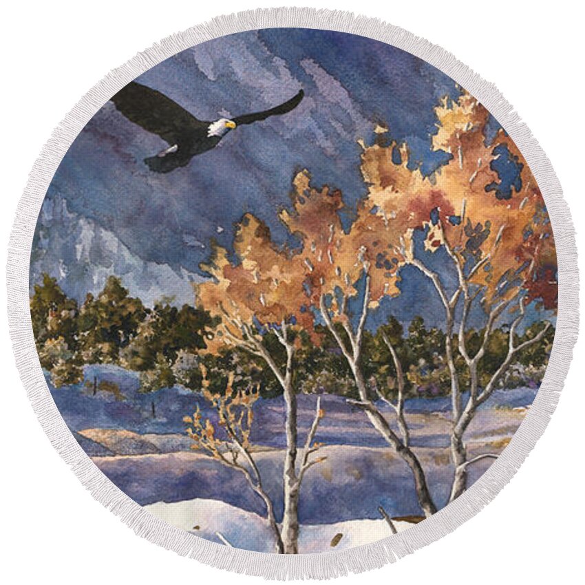 Colorado Rocky Mountain Painting Round Beach Towel featuring the painting Winter Drift by Anne Gifford