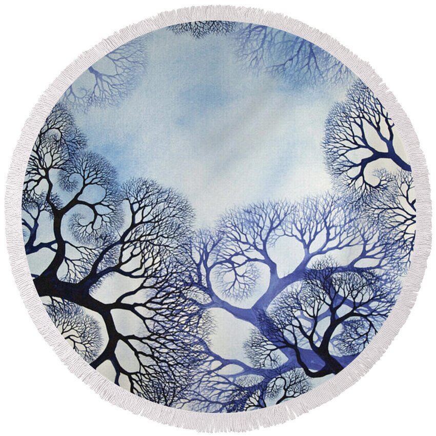 Spiral Round Beach Towel featuring the painting Winter Lace by Helen Klebesadel