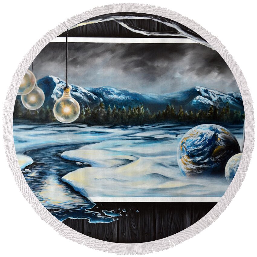 Surreal Round Beach Towel featuring the painting Winter by Lachri