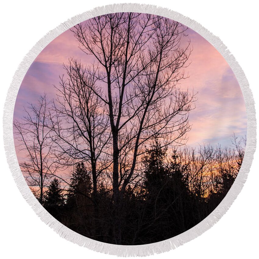 Winter Round Beach Towel featuring the photograph Winter Morning Sky by Cheryl Baxter
