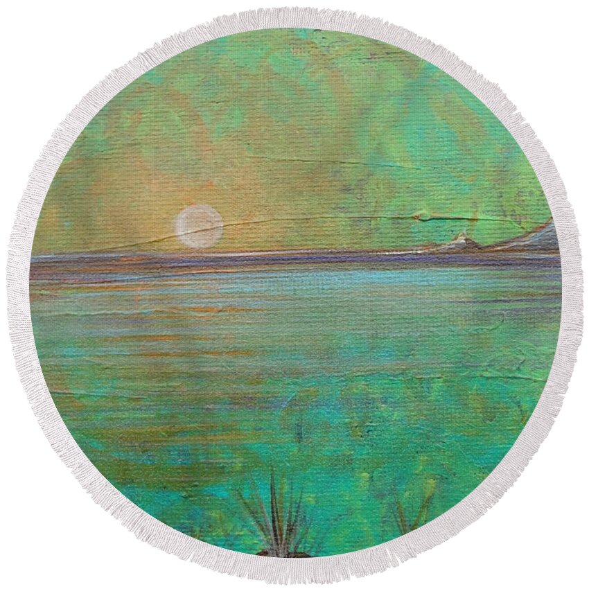 Winter Solitude 7 Round Beach Towel featuring the painting Winter Solitude 7 by Jacqueline Athmann