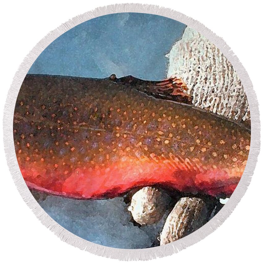 Fish Round Beach Towel featuring the painting Winter Trout by George Pedro