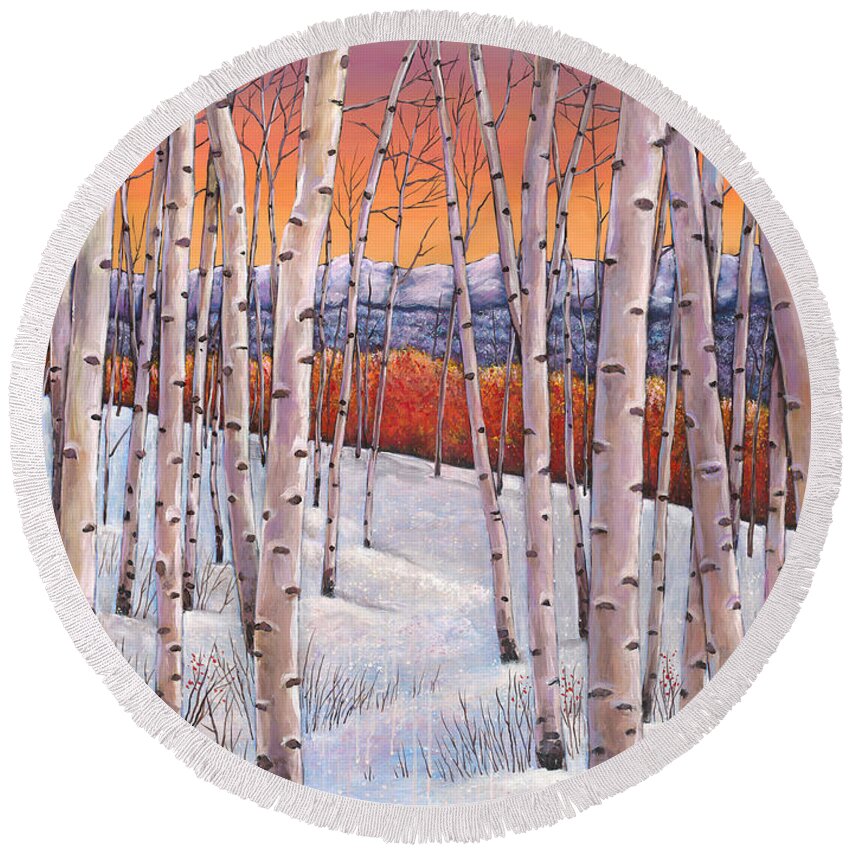 Autumn Aspen Round Beach Towel featuring the painting Winter's Dream by Johnathan Harris
