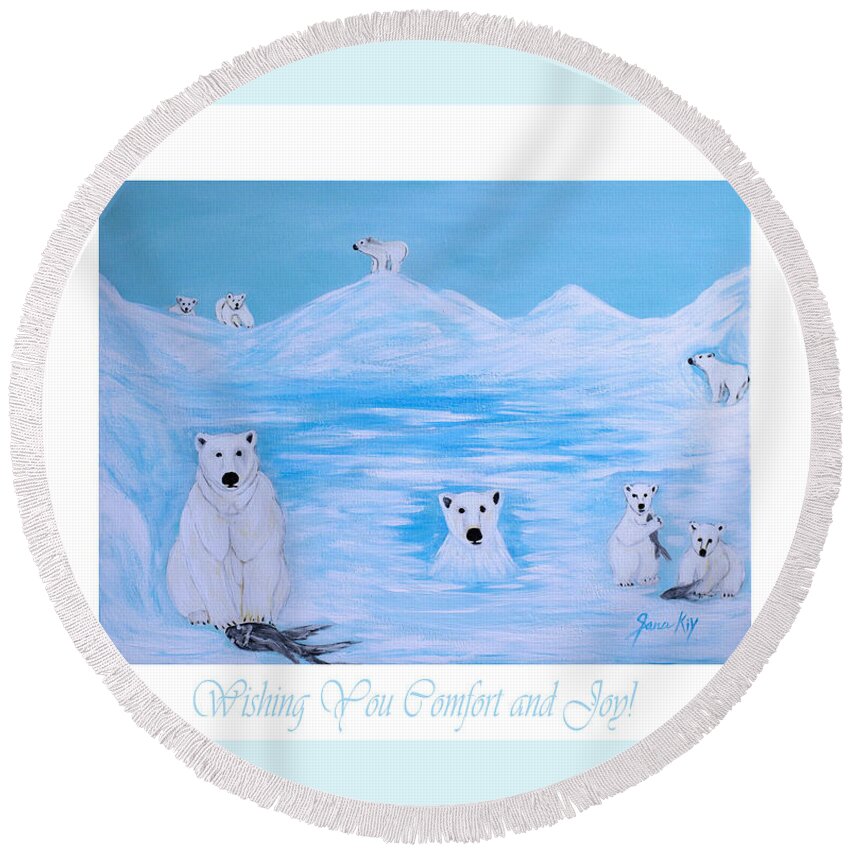Best Christmas Gift Round Beach Towel featuring the painting Wishing You Comfort and Joy by Oksana Semenchenko