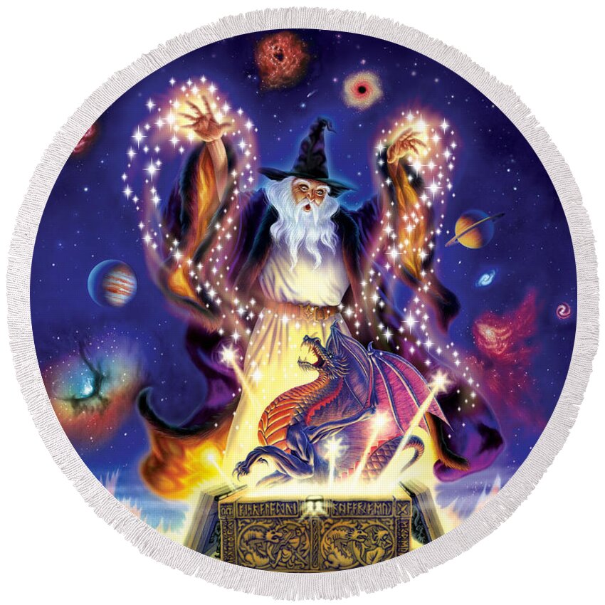 Wizard Round Beach Towel featuring the photograph Wizard Dragon Spell by MGL Meiklejohn Graphics Licensing