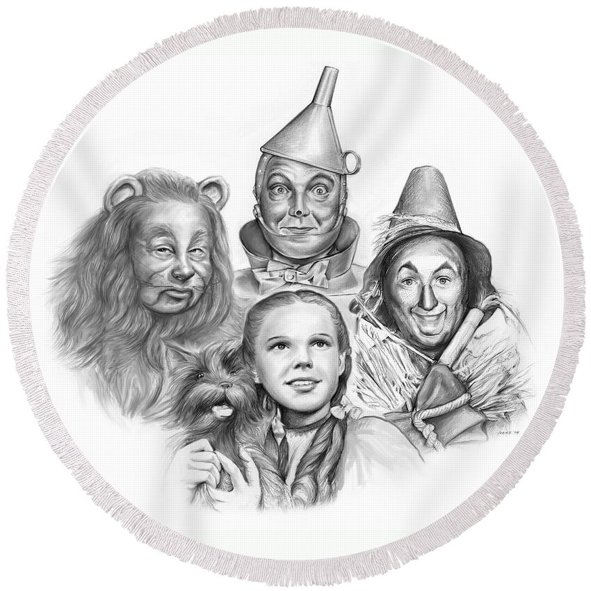 Wizard Of Oz Round Beach Towel featuring the drawing Wizard of Oz by Greg Joens