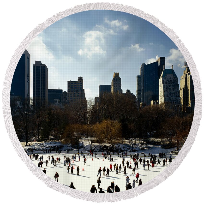 New York Round Beach Towel featuring the photograph Wollman Ice Skating Rink by Rafael Macia