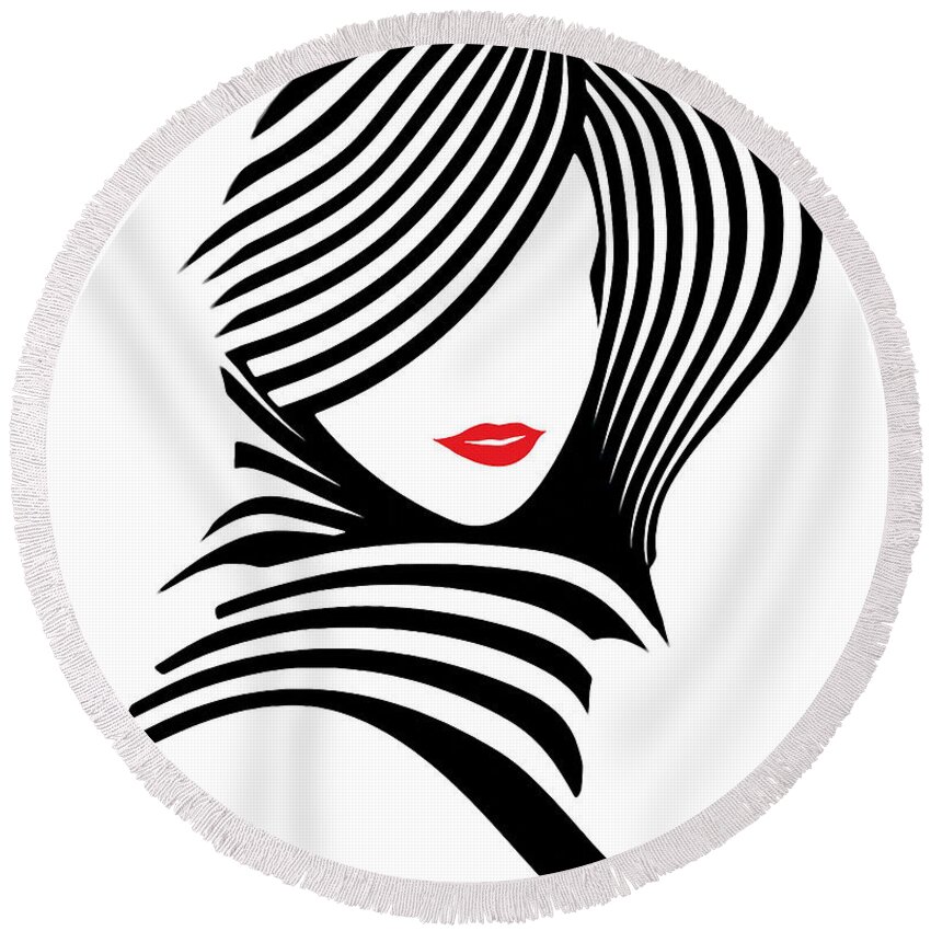 Black And White Round Beach Towel featuring the digital art Woman Chic in Black and White by Rafael Salazar