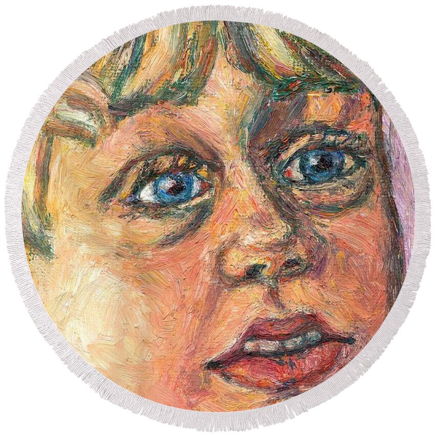 Portrait Round Beach Towel featuring the painting Wonder by Kendall Kessler