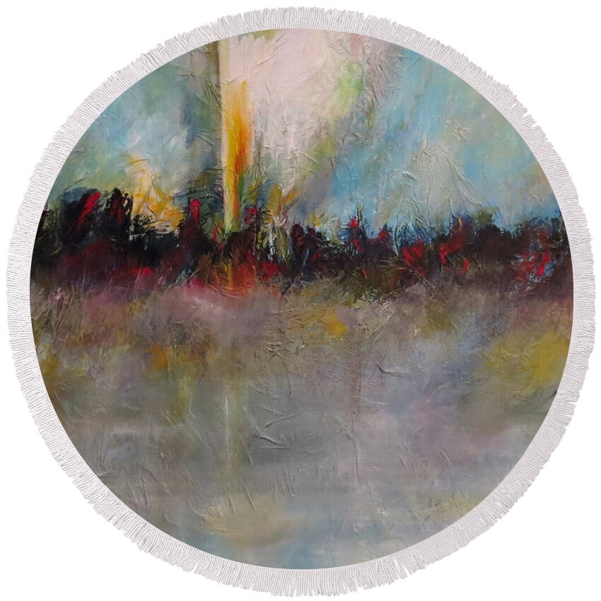 Abstract Round Beach Towel featuring the painting Wonder by Soraya Silvestri