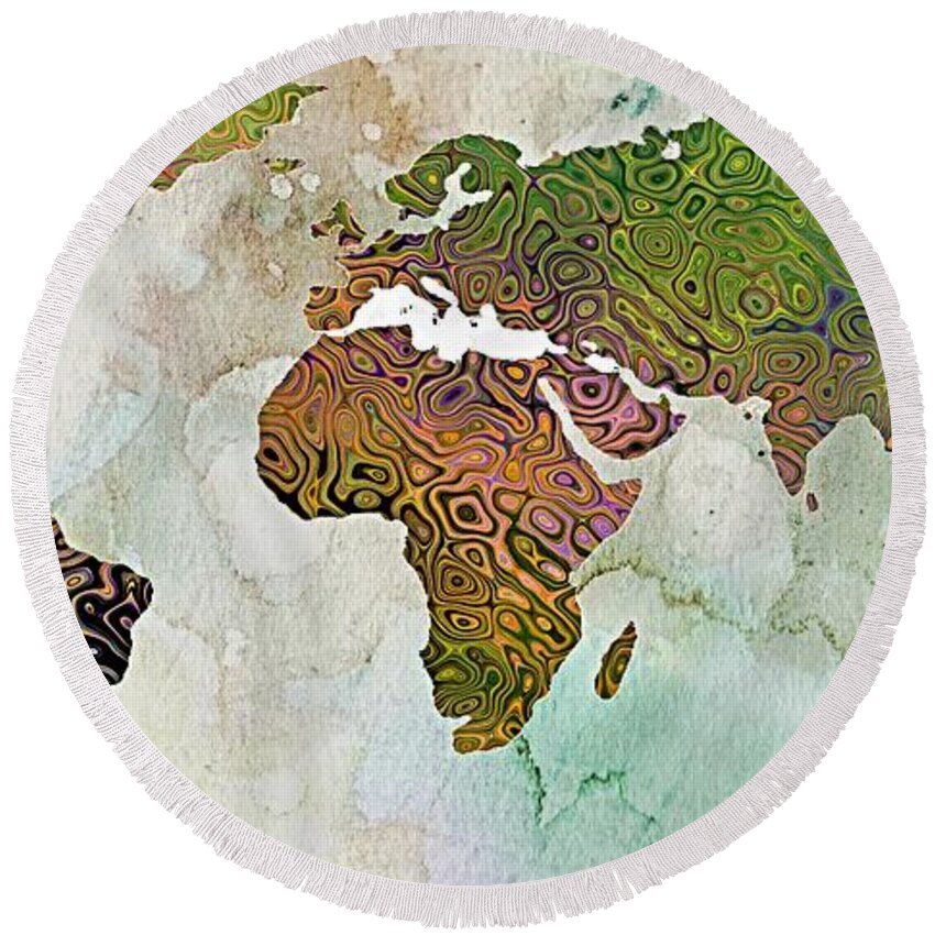 World Map Round Beach Towel featuring the painting World Map Relief by Dragica Micki Fortuna