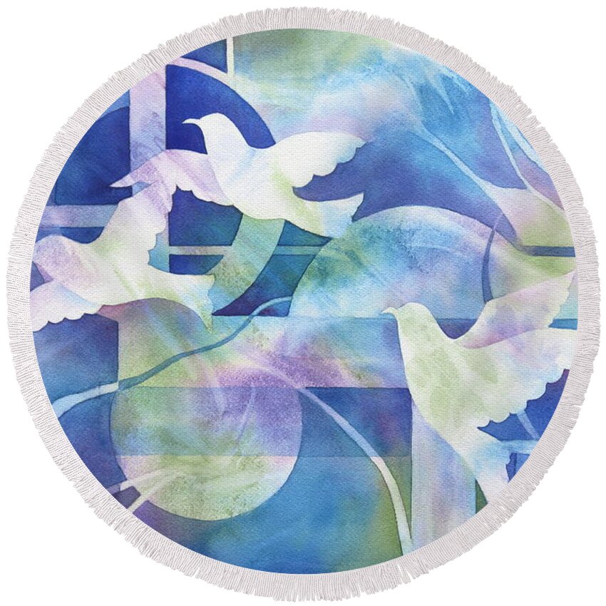 Peace Round Beach Towel featuring the painting World Peace by Deborah Ronglien