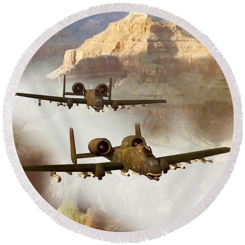 A-10 Thunderbolt Round Beach Towel featuring the painting Wrath of the Warthog by Dieter Carlton