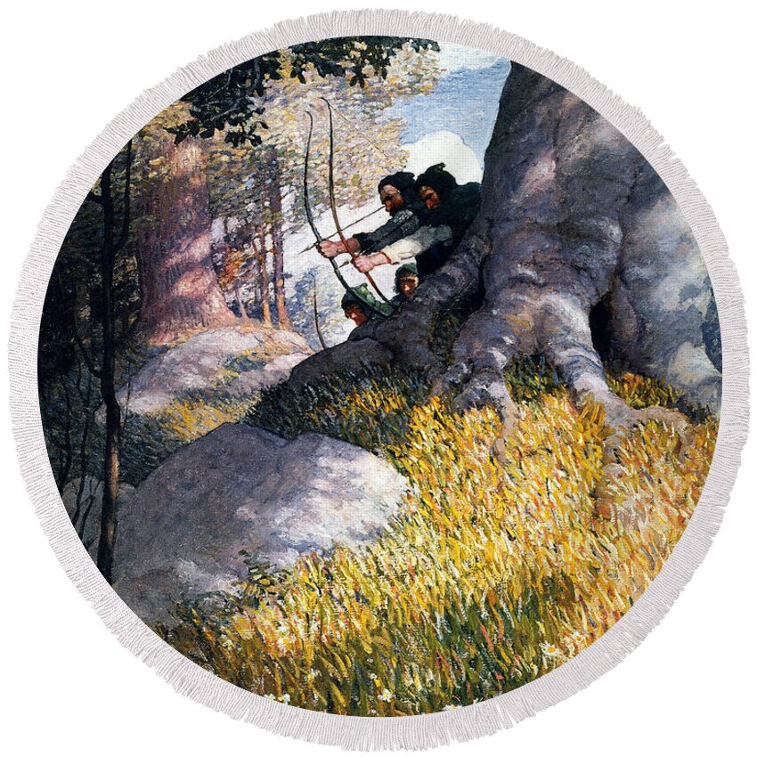 1917 Round Beach Towel featuring the painting Robin Hood, 1917 by N C Wyeth