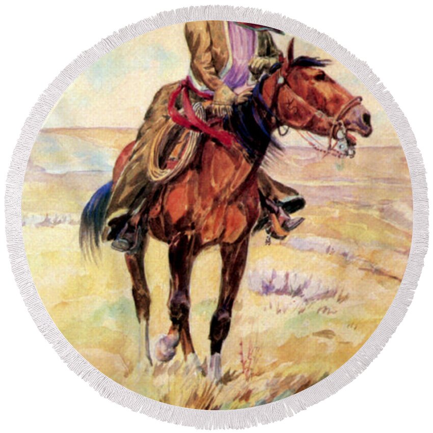 Occupation Round Beach Towel featuring the painting Wyoming Cowgirl, 1907 by Science Source