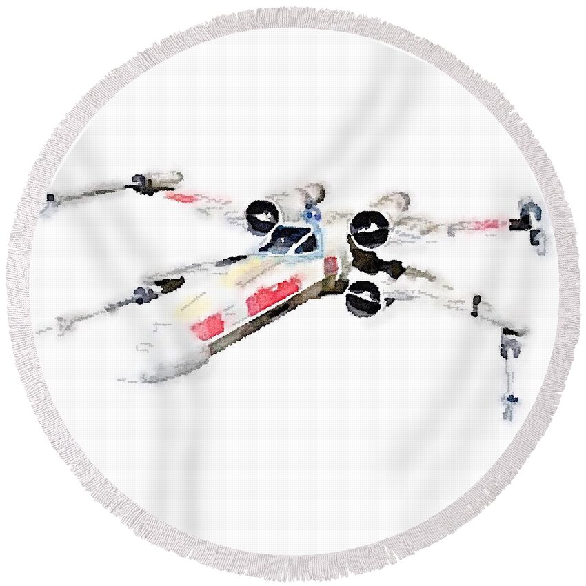 Aquarelle Round Beach Towel featuring the painting X-wing by HELGE Art Gallery