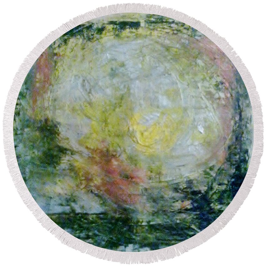 Abstract Painting Round Beach Towel featuring the painting Y - liesii by KUNST MIT HERZ Art with heart