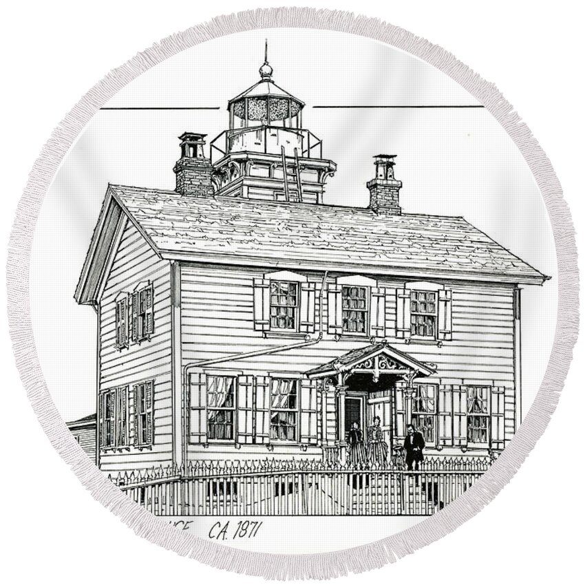 Lighthouses Round Beach Towel featuring the drawing Yaquina Bay Lighthouse by Ira Shander