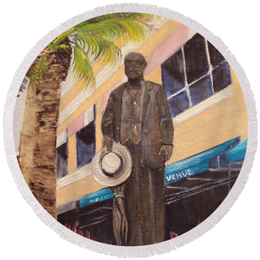  Round Beach Towel featuring the painting Ybor Statue 2010 by Gloria E Barreto-Rodriguez