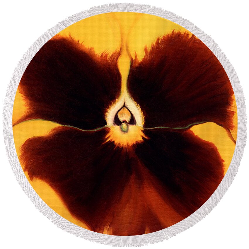Pansy Round Beach Towel featuring the painting Yellow Pansy by Anni Adkins
