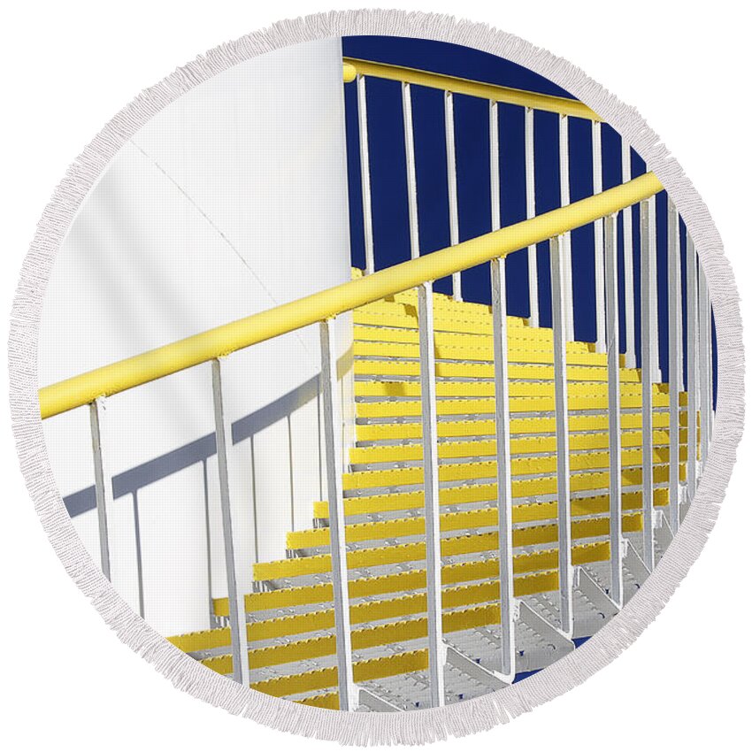 Yellow Round Beach Towel featuring the photograph Yellow Steps 2 by Robert Woodward